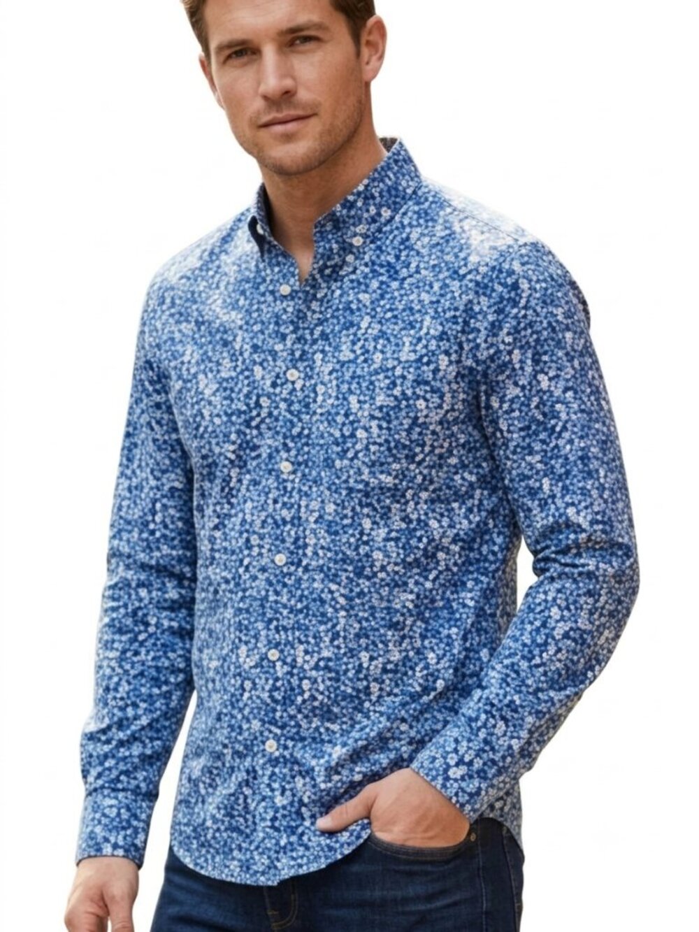 Goodfellow & Co Men's XL Slim Fit Long Sleeve Floral Button Down Shirt - Blue